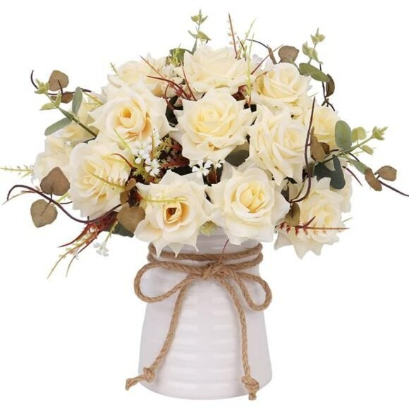 Artificial Flowers in Vase Ceramics - Picture 1 of 6
